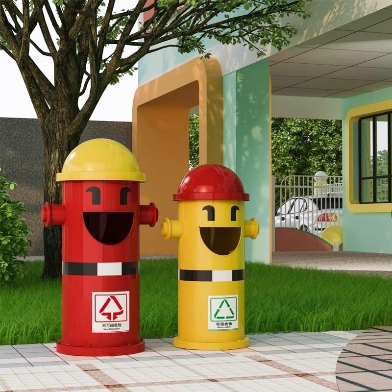 ‌European Style Kindergarten Cartoon Trash Can, Cute Animal Design Waste Bin for Kids Room & Classroom
