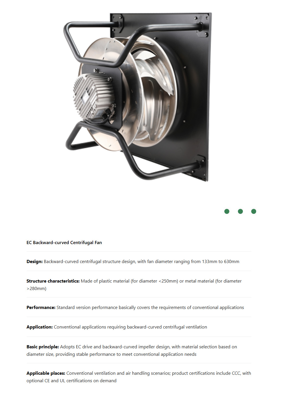 EC Backward Curved Centrifugal Fan