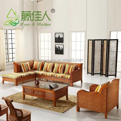 Hand Woven Seagrass Natural Rattan Wicker Living Room Furniture Sectional Sofa Set