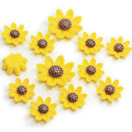 Simulazione Fondo piatto Cabochons in resina di girasole Fiore in resina Charms per bambini Forcina in gomma Accessori per gusci di telefono