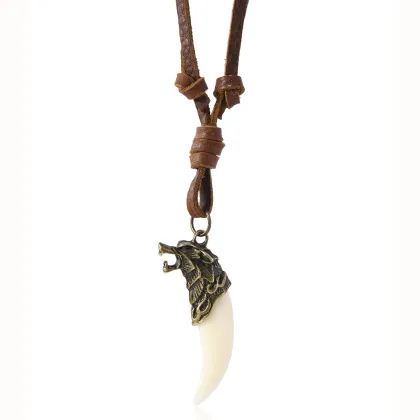 HLC Wholesale Animal Wolf Tooth Pendant Necklace with Leather for Men