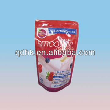 Stand up pouch for healthy fruit milk packaging with top ziplock