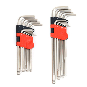 Best seller 9 piezas S2 Matt Nickel Silver Hex Key set con Ball Point Allen Keys y brazos largos extra
