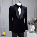 Costume de mariage de luxe en velours bleu marine pour les mariés