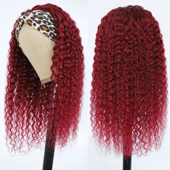 BIS 99j Burgundy Curly Human Hair Headband Wig 150%  Human Hair Wigs Red #99j Brazilian Human Hair Headband for Black Women