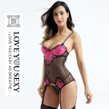 Sexy schwarze herzförmige schiere Spitze Dessous Hosenders Sets