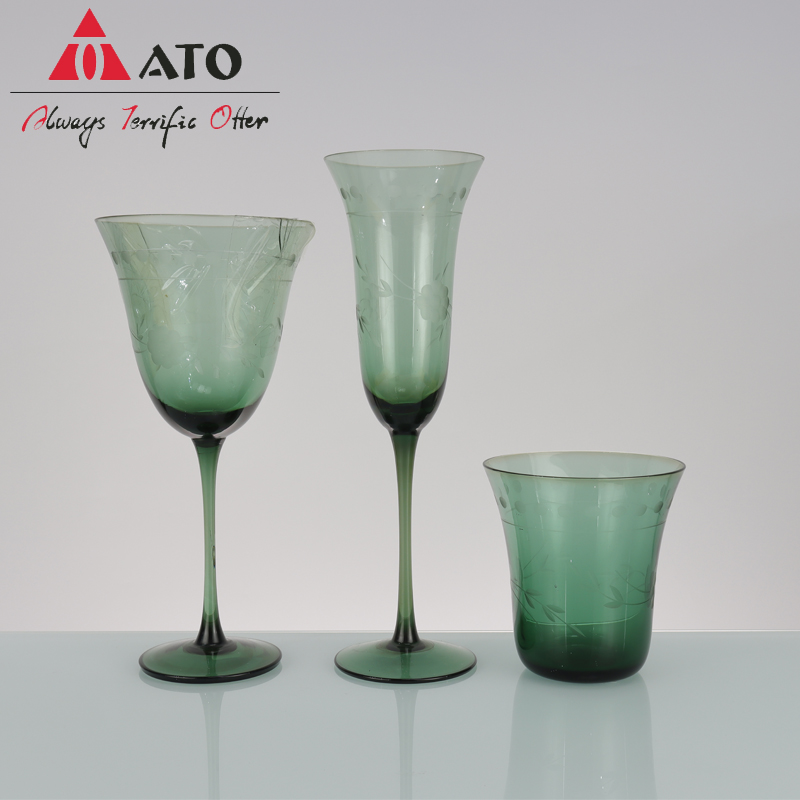 Green Goblet Wine Glass Colored Vintage Glass Cup