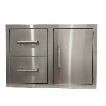 Double Wall Built-in 304 Stainless Steel Two Drawer Door Combination Bbq Grill Outdoor Kitchen Drawer