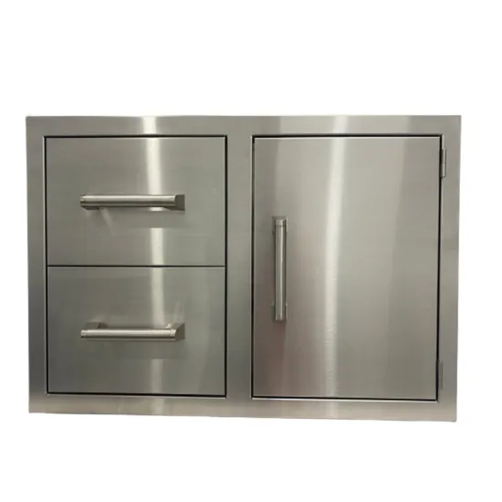 Double Wall Built-in 304 Stainless Steel Two Drawer Door Combination Bbq Grill Outdoor Kitchen Drawer