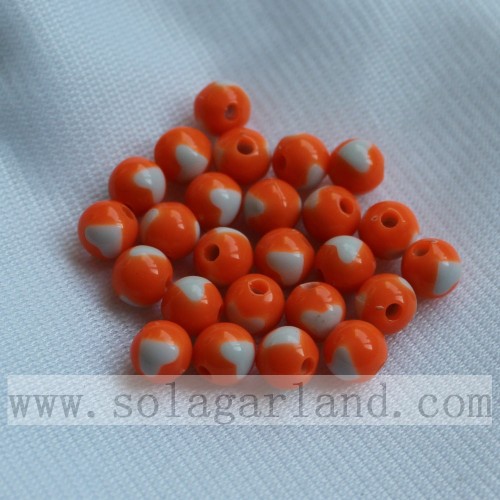 Beautiful Ball Solid Opaque Jewelry Acrylic Beads With Heart Shape On It