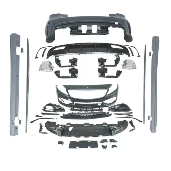 Mercedes-Benz A-Class W176 AMG A45 Styling Kits: Front Bumper, Rear Bumper, Side Skirts, and Grille Modifications for 13-18 Models