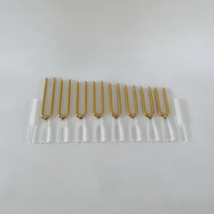 Golden Quartz Crystal Tuning Fork Set - 8 Pcs 10mm HF Chakra Tuning Forks with Carrying Case