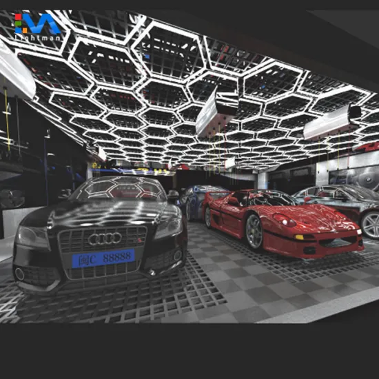One-Step Installation Auto Care Showroom Garage Systems with Hexagon LED Lights for Car Detailing