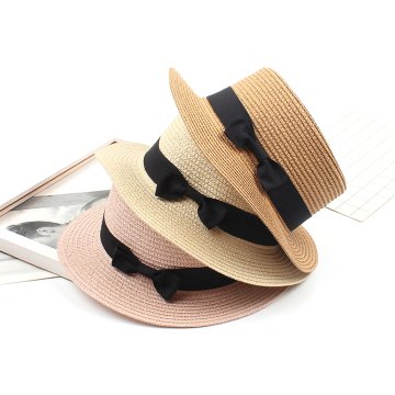 Women's Beach Floppy Hat: Embroidered Letter Flat Top Straw Hat in Plain Colors