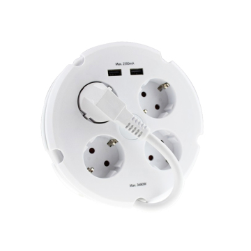 Safety Germany 4 Outlet Power Strip with Dual USB Ports and Retractable Cord