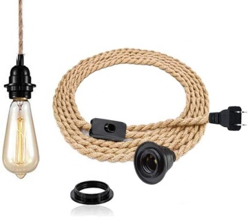 Custom Hemp Rope Dimmer Switch Set with EU Plug for Pendant Lights