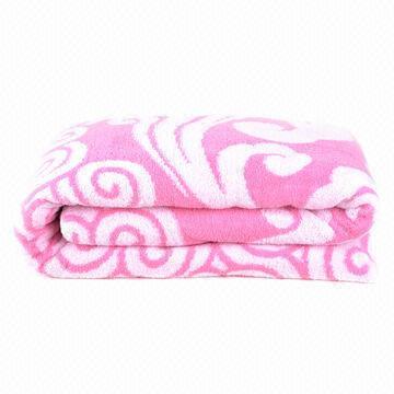 Jacquard towel blanket, made of 100% cotton, yarn dyed dobby jacquard with terry loop, 140 x 190cm