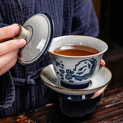 Chinese Traditional Gaiwan with Kung Fu Tea Set: Porcelain Bowl and Tea Cup