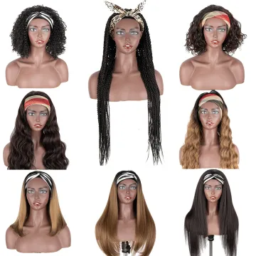 Burgundy color 34 inches Two plait wholesale Braided Wigs Long Twist Braids style synthetic hair headband wig for black women