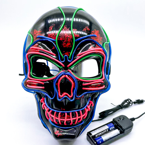 Máscara de Halloween com caveira LED multicolorida com fio EL