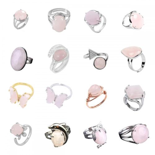 Assortiment de perles de quartz rose anneaux de forme de chouette pour femmes rose rose quartz sonnets de coeur pour filles anneau ajusté de mariage de mariage