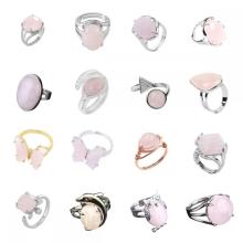 Anillos de cuentas de cuarzo rosas variadas anillo de forma de búho para mujeres anillos de corazón de cuarzo rosa rosa para niñas anillo de boda ajustable