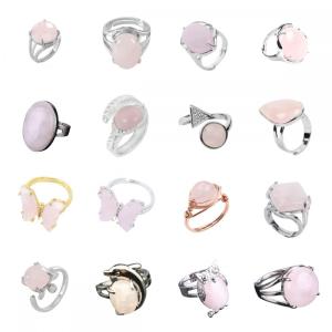 Assorted Rose Quartz Beads Rings Owl Shape Ring for Women Pink Rose Quartz Heart Rings for Girl Women Wedding Adjustable ring