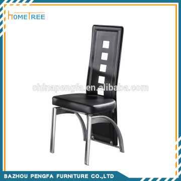 Modern style black PVC high back dining chair with chromed legs