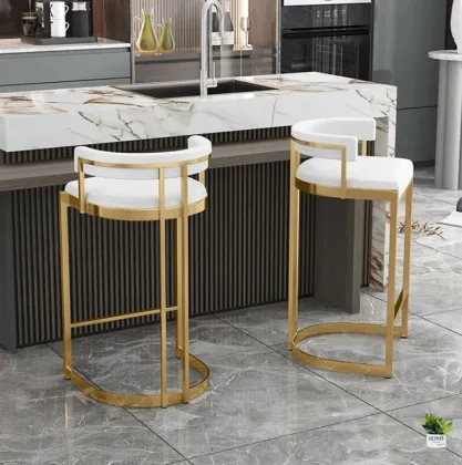 QIANCHENG Velvet Barrel Back Bar Stool for Modern Luxury Dining