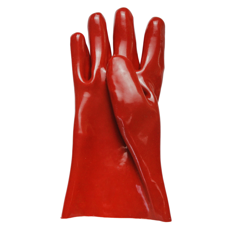 Red PVC coated gloves cotton linning 27cm
