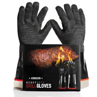 Fireproof Waterproof Breathable Cotton Lining Black Grilling Extreme Heat Resistant BBQ Gloves