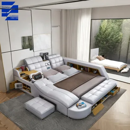 Wholesale Customizable Multifunction Solid Wood Storage Bed with Massage, Music, and Leather Foldable Tatami