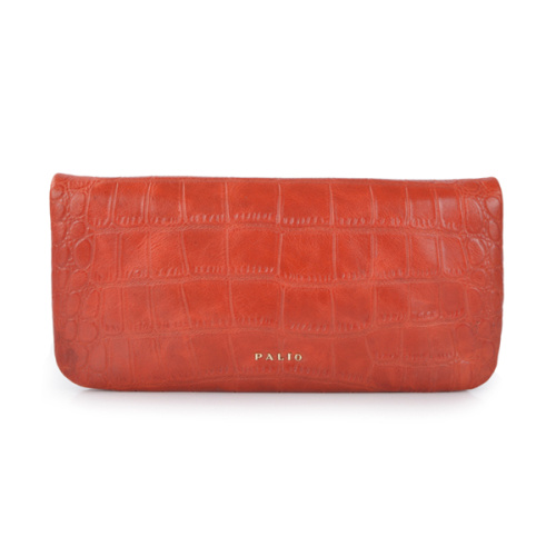 Zip Top Clutch Bag Red Hand-dyed Smooth Leather