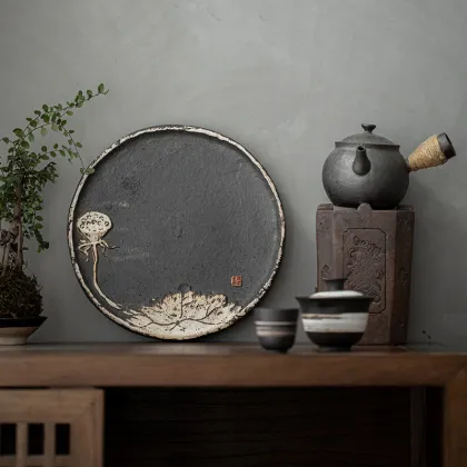 Ji Ji Feng Stoneware Round Tray Kung Fu Tea Set