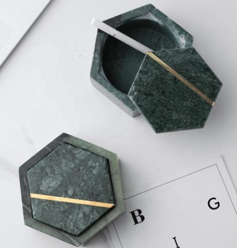 Custom 2021 Green Marble Round Hexagon Ashtray with Marble Stone Lid: Unique & Stylish Smoke Accessory