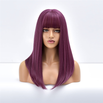 New Arrival 18 Inches Straight Purple Synthetic Fashion Wig with Bangs