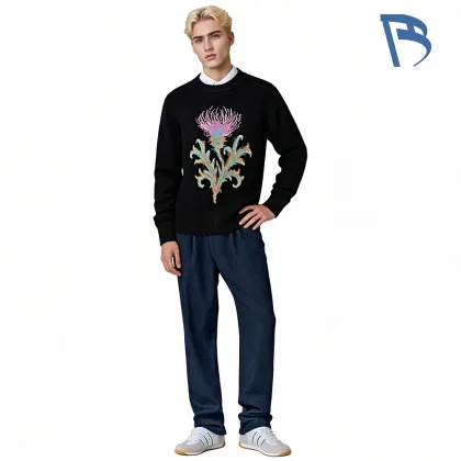 Elegant Midnight Thistle Knit Sweater