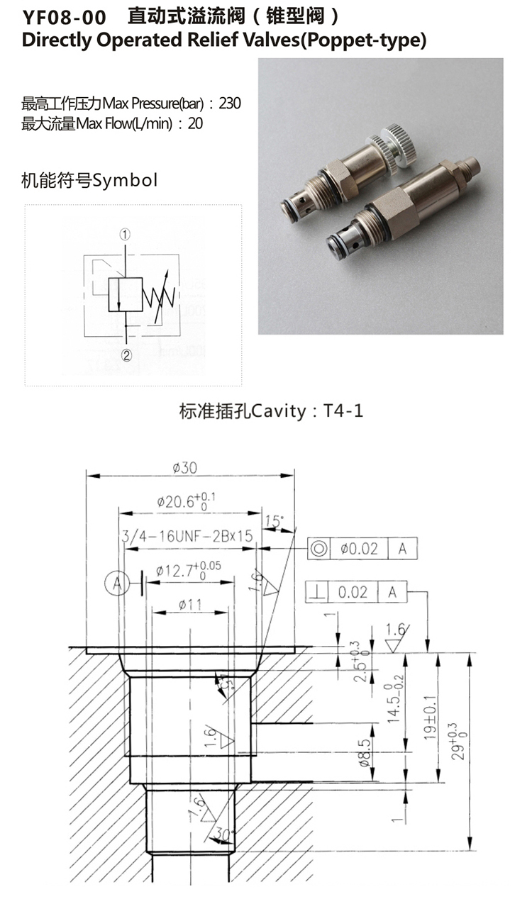 Hydraulic Poppet Adjustable Pressure Relief valve