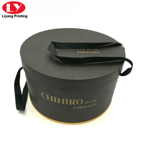 Large Rigid Round Box With Ribbon Handle