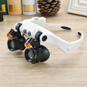 Led Light Lamp Double Glasses Loupe Lens Glasses Magnifier Watchmaker Jewelry