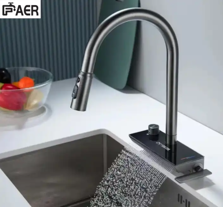 Copper Waterfall Digital Display Kitchen Sink Faucet