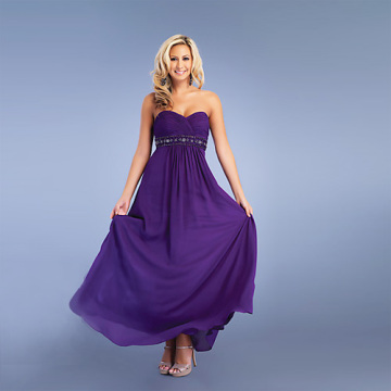 Elegant Sheath Column Strapless Full-length Chiffon Beading Ruffled Prom Dress