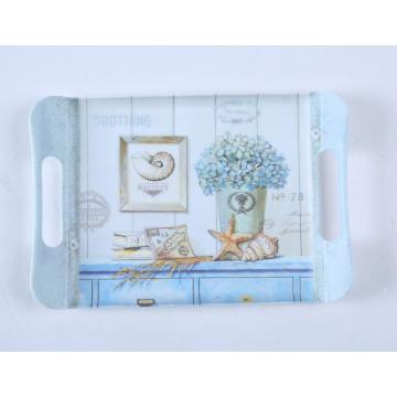 Floral Design Melamine Serving Tray with handle