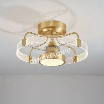 High Grade Crystal Invisible Ceiling Fan Light with Acrylic Blades for Bedroom and Living Room