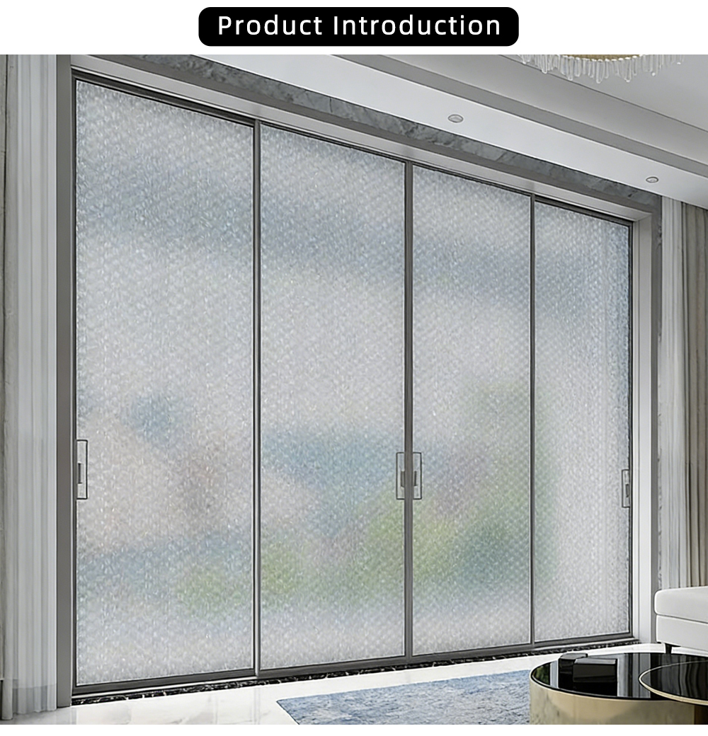 Slim Frame Four Panel Patterned Glass Sliding Door YJP024 X