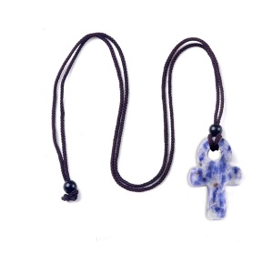 Sodalite Ankh Pendant (20x30mm) Handmade Craved Stone Neclace Adjustable Rope