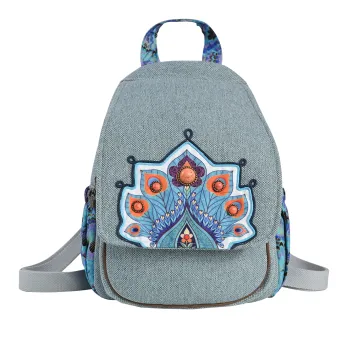 Gorgeous Peacock Flip-Top Cotton And Linen Backpack