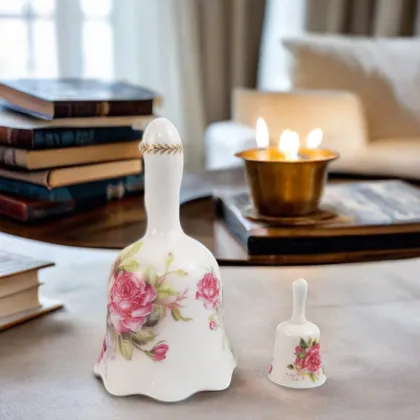Porcelain Dinner Bell with Glazed Flower Design Ceramic Wind Chime