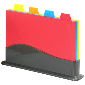 4 Pcs Plastic Cutting Board Set with Storage Stand for Various Food Types