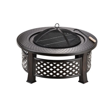 32 Inch Outdoor Patio Fire Pit: Combining BBQ Grill, Spark Screen, Log Grate, Poker & Drink Cooler for Wood-Burning Relaxation and Entertainment